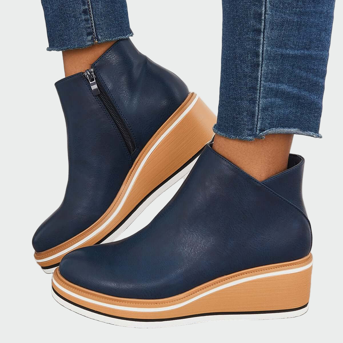 Olive - Leather Platform Orthopedic Ankle Boots