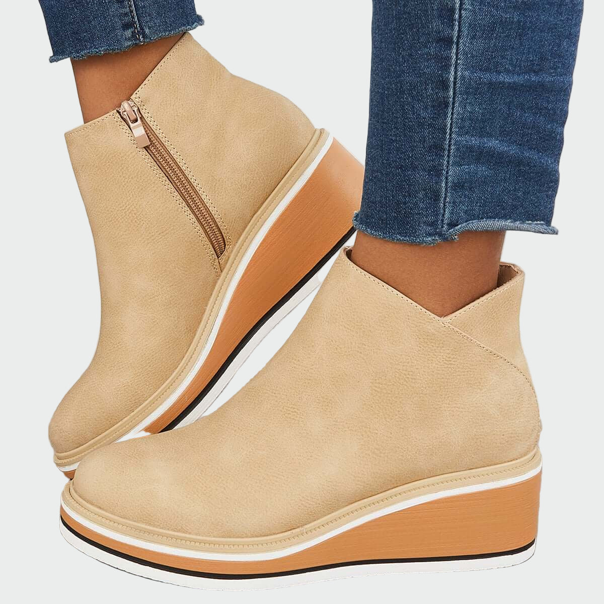 Olive - Leather Platform Orthopedic Ankle Boots