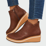 Olive - Leather Platform Orthopedic Ankle Boots