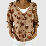 Felicity - Beige Turkey Print Button-Front Cardigan