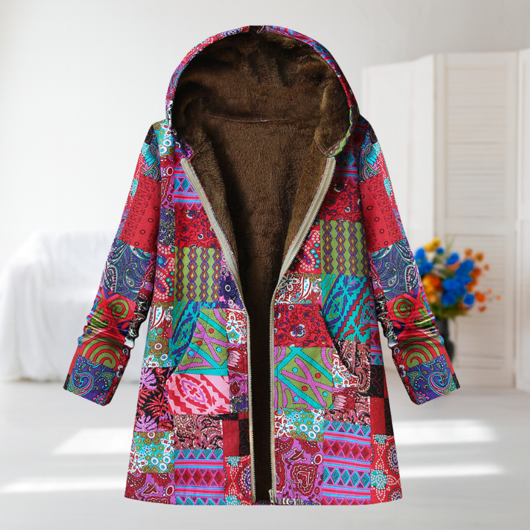 Constance - Multicoloured Patchwork Fleece-Lined Coat