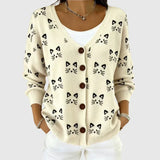 Olivia - Cream Cat Face Button-Front Cardigan