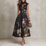 Sarah - Floral Keyhole Pleated Midi Dress