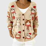 Aurora - Christmas Cat Button-Front Cardigan