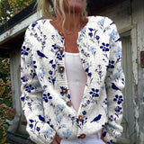 Ursula - Navy Bird Print Button Cardigan
