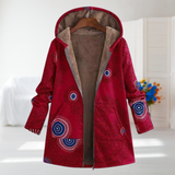 Alexa - Red Boho Print Fleece-Lined Coat