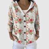 Rosalind - Cream Rose Print Hooded Cardigan