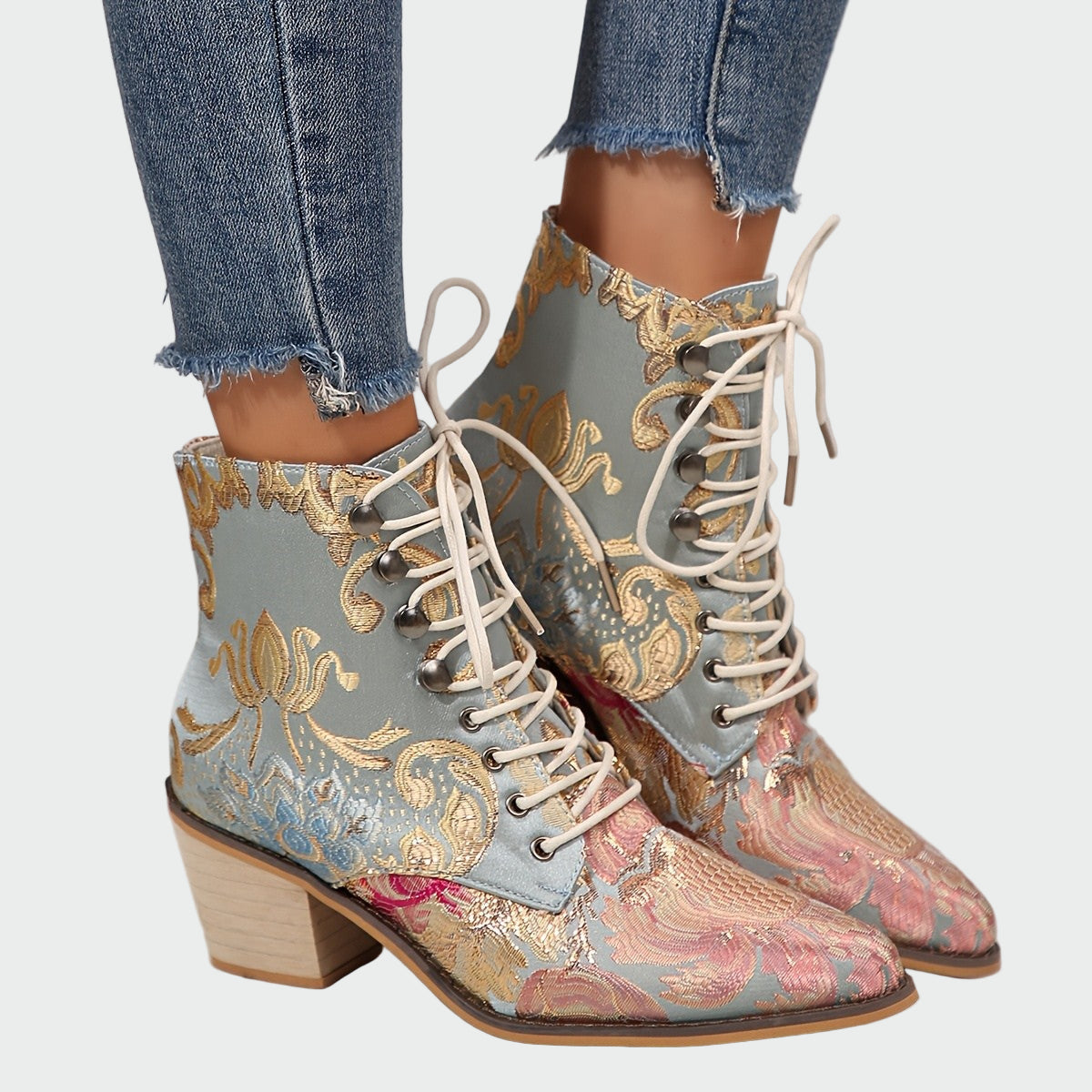 Flora - Embroidered Leather Ankle Boots