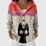 Colleen - Black Cat and Polka Dot Hooded Cardigan
