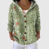 Gwen - Green Christmas Tree and Poinsettia Hooded Cardigan