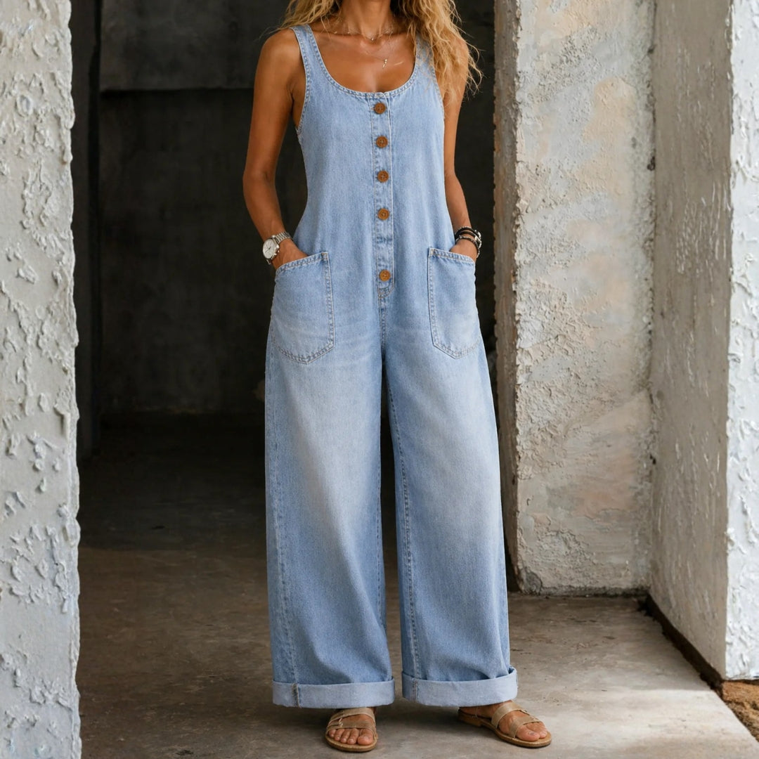 Sadie vintage washed cotton denim overalls for women