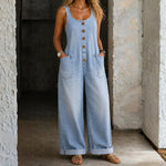Sadie vintage washed cotton denim overalls for women