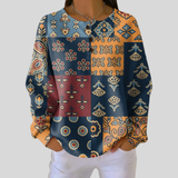Angela - Navy Folk Patchwork Sweater