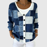 Leah - Denim Patchwork Button-Front Cardigan