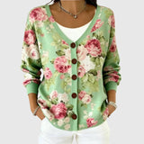 Eleanor - Sage Rose Print Button-Front Cardigan