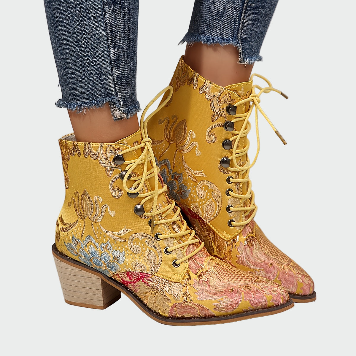 Flora - Embroidered Leather Ankle Boots