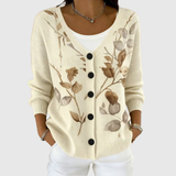 Harriet - Brown Botanical Button-Front Cardigan