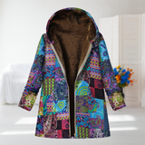Octavia - Multicoloured Patchwork Print Fleece-Lined Coat