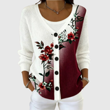 Georgia - Burgundy Floral Button-Front Cardigan