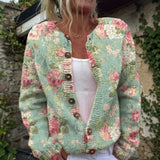 Irene - Sage Rose Print Button Cardigan