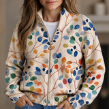 Isla - Botanical Leaf Zip-Up Cardigan