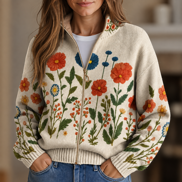 Lorna - Wildflower Field Zip-Up Cardigan