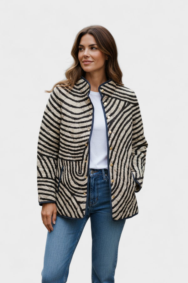Emily - Cream and Black Zebra Quilted Jacket