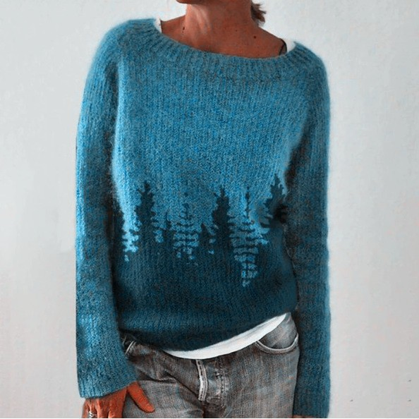 Alexandra - Teal Vintage Sweater with Fir Forest