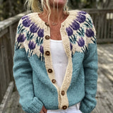 Joelle - Purple Flower Print Button Cardigan