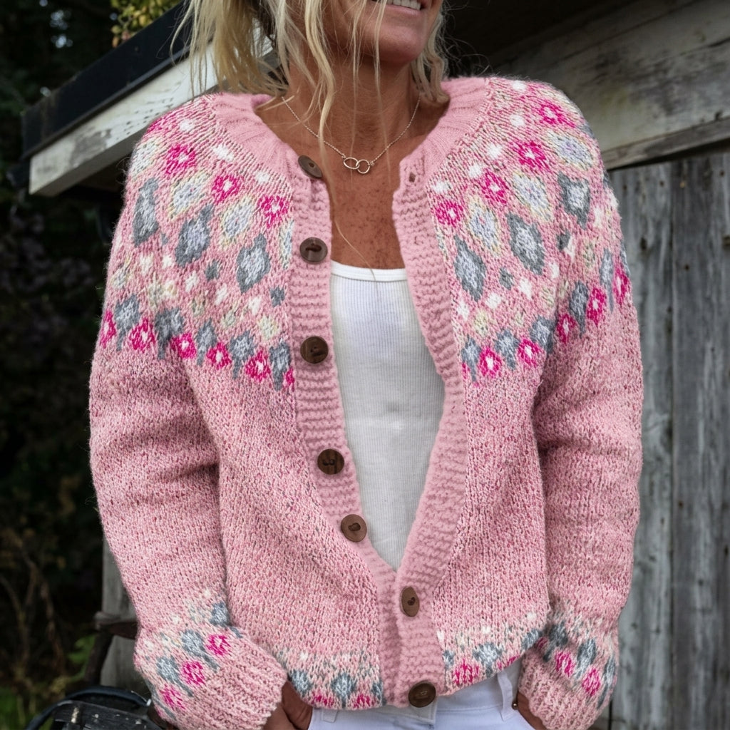 Angela - Norwegian Print Button Cardigan