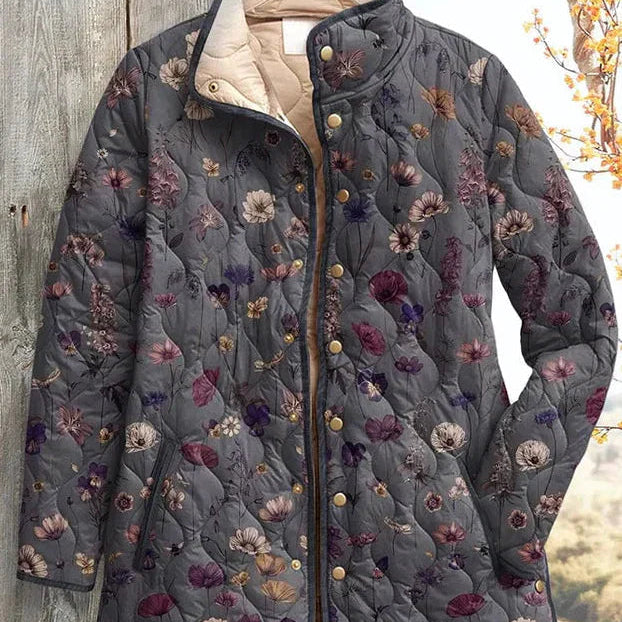 Annie - Grey Floral Diamond Quilted Jacket