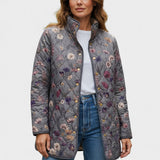 Annie - Grey Floral Diamond Quilted Jacket