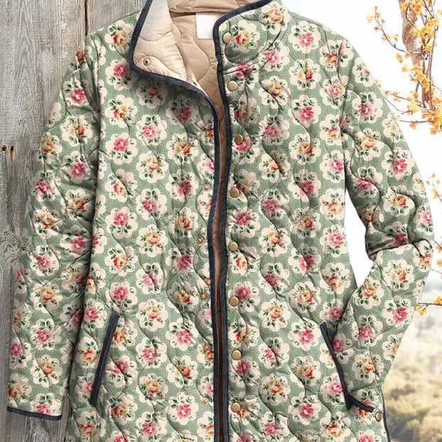 Celeste - Sage Green Floral Quilted Jacket