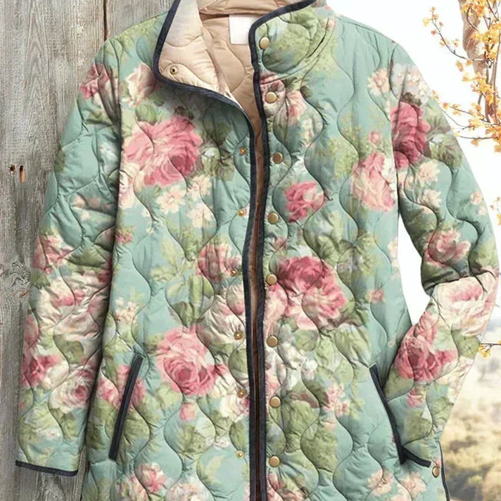 Juliet - Sage Floral Diamond Quilted Jacket