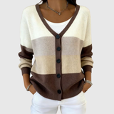 Opal - Cream and Brown Colour-Block Button-Front Cardigan