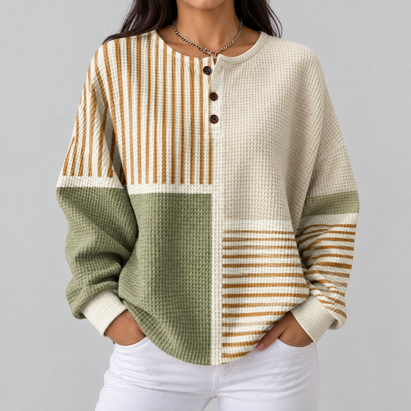 Lucy - Green and Mustard Patchwork Sweater