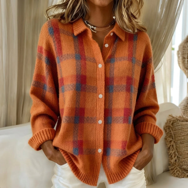 Blanche - Orange Plaid Cardigan
