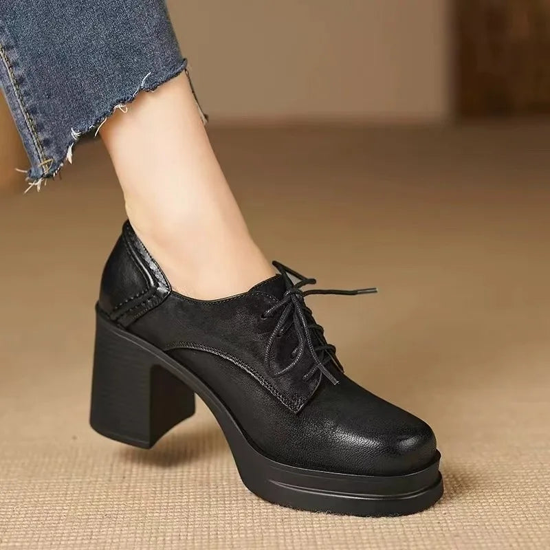 Margot - Lace-Up Block Heel Pumps