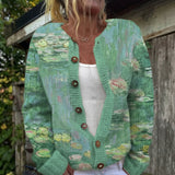 Helen - Watercolour Water Lily Button Cardigan