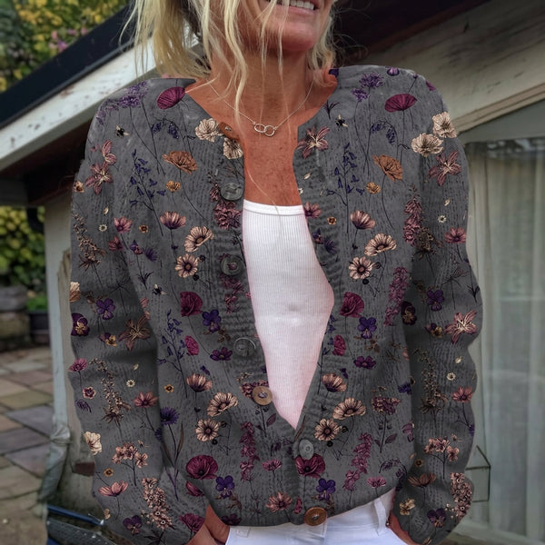 Sylvia - Floral Print Button Cardigan