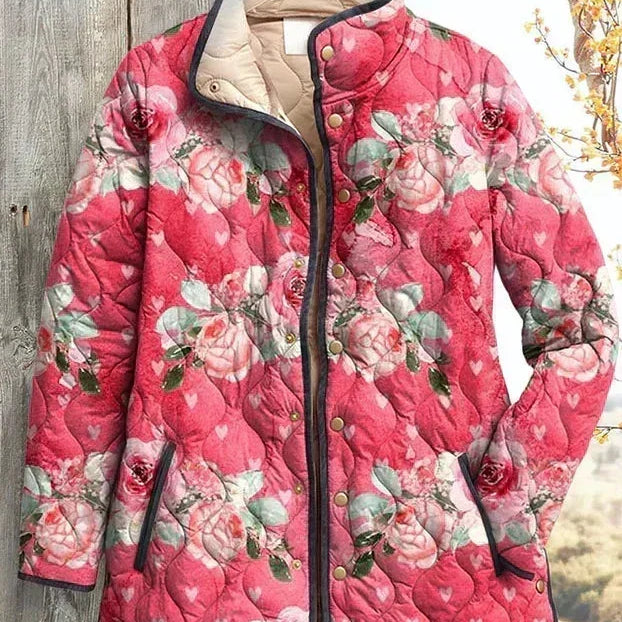 Aurora - Pink Floral Heart Quilted Jacket