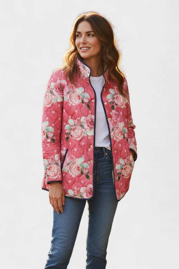 Aurora - Pink Floral Heart Quilted Jacket