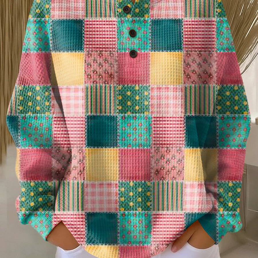 Ruth - Pink and Turquoise Patchwork Sweater