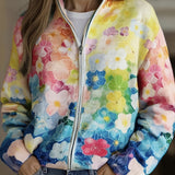Tabitha - Ombré Watercolour Floral Zip-Up Cardigan