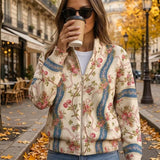 Vivian - Climbing Rose Ribbon Zip-Up Cardigan