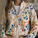 Isla - Botanical Leaf Zip-Up Cardigan