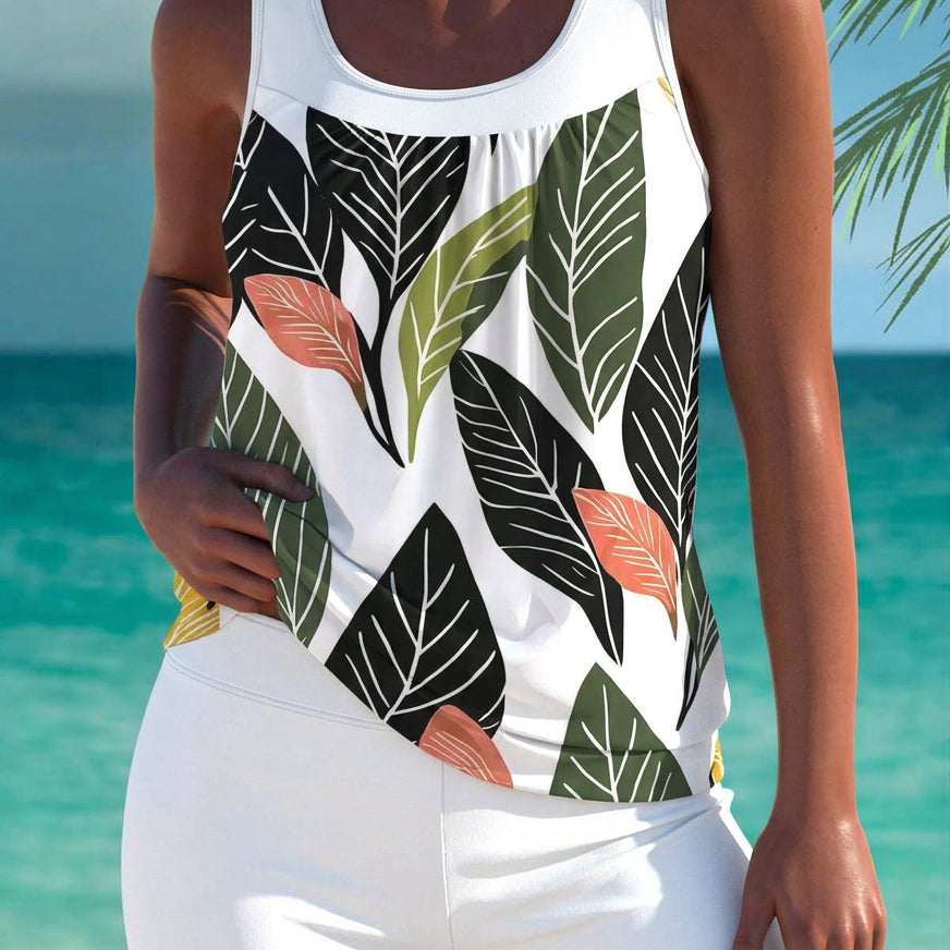 Trudy elegant tankini with matching shorts, tummy control
