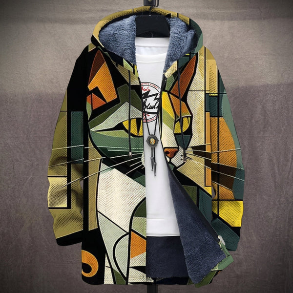 Zena - Olive Cubist Cat Print Jacket