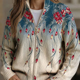 Beatrice - Gradient Peacock Feather Zip-Up Cardigan